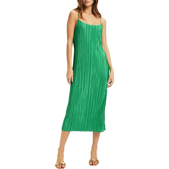 NWT Good American Always Fits Summer Green Plissé Slip Midi Dress Size 1/2 S/M - Picture 1 of 9